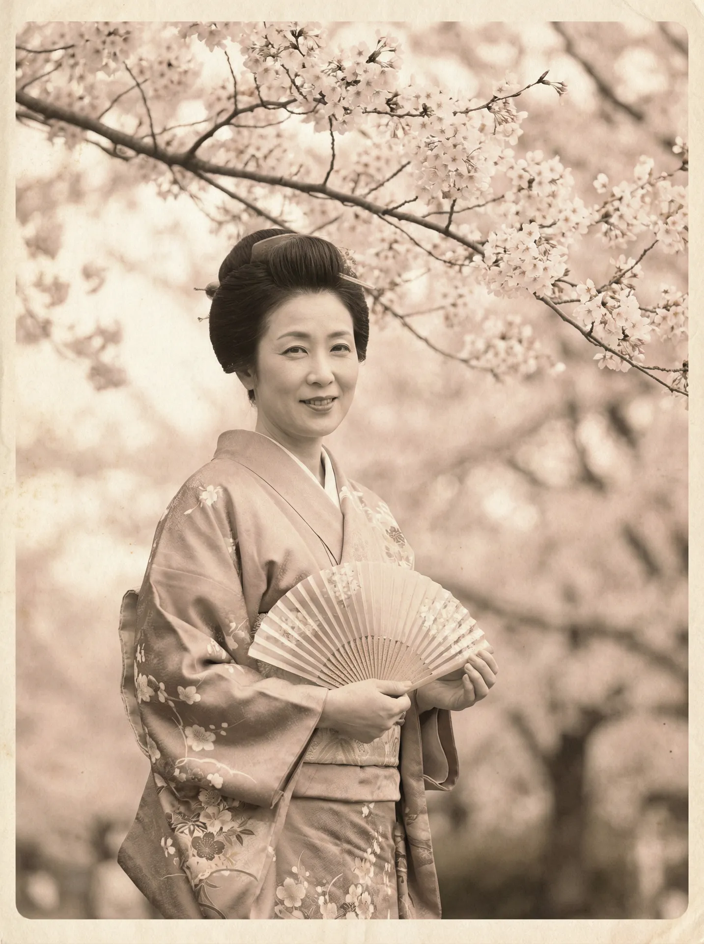 一位持扇的优雅 尤物 - 美女系列与精选图集汇总 在樱花树下的复古写真